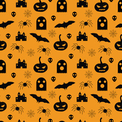 scary Halloween stuff seamless pattern design
