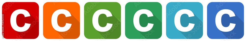 Fototapete copyright icon set, flat design vector illustration in 6 colors options for webdesign and mobile app