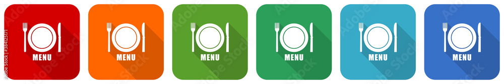 Leinwandbilder menu icon set, flat design vector illustration in 6 colors options for webdesign and mobile applicat