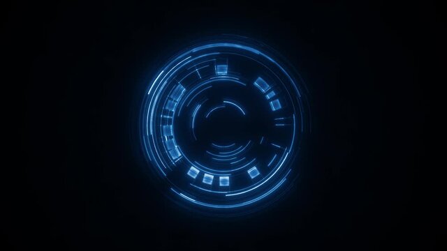 Cyber Hud Circle Technology Icon Reveal Background Loop/ 4k animation of an abstract cyber hud infographics circle technology background with qr code icons switching in seamless loop mode