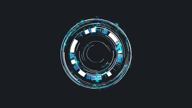 Cyber Hud Circle Technology Icon Reveal Background Loop/ 4k animation of an abstract cyber hud infographics circle technology background with qr code icons switching in seamless loop mode