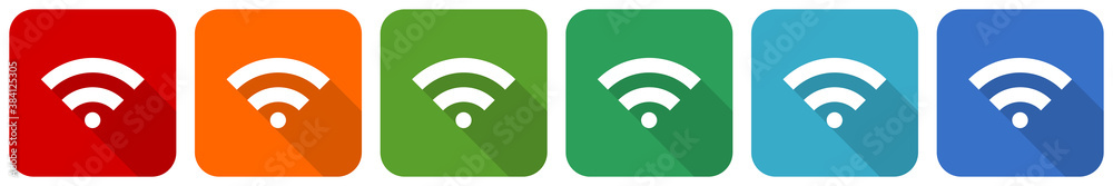 Leinwandbilder Wireless icon set, flat design vector illustration in 6 colors options for webdesign and mobile applications