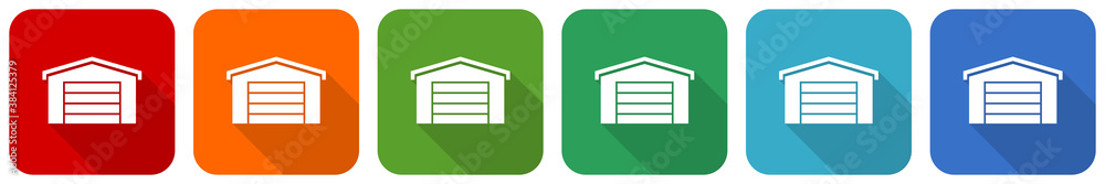 Poster Garage building icon set, flat design vector illustration in 6 colors options for webdesign and mobile applications