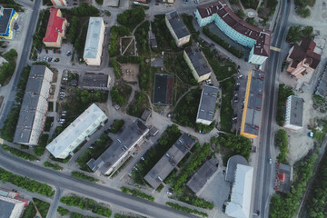 Aerial Townscape of Kirovsk Town located in Northwestern Russia on the Kola Peninsula