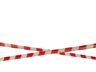 Red and white warning lines of barrier tape prohibit passage. Barrier tape on white isolate....