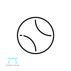 Tennis ball sport icon. a hollow rubber ball covered with felt. Golf equipment. Outline, line style, silhouette pictogram. Editable stroke. Vector illustration. Design on white background. EPS 10