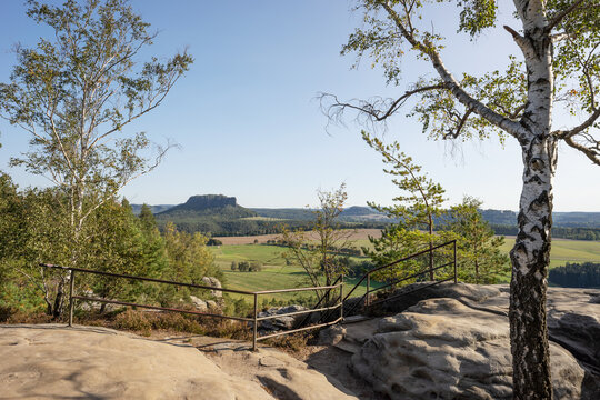 View from Rauenstein mountain in Saxon Switzerland. Germany. Europe