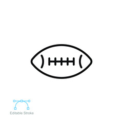 Rugby ball, American football Sport icon. Athletic equipment, fitness activity. Line style, silhouette pictogram. Editable stroke. Vector illustration. Design on white background. EPS 10