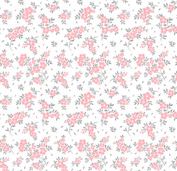 Cute floral pattern in the small flower. Seamless vector texture. Elegant template for fashion prints. Printing with small pink flowers. White background.
