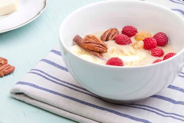 Close-up of a small bowl with amaranth porridge