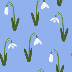 Seamless vector spring illustration with snowdrops