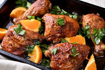 Fried chicken with oranges