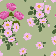 Seamless vector illustration with dahlias