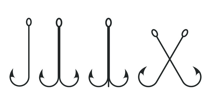 Hooks fish graphic icons set.  Fishing hooks sign Isolated on white background. Vector illustration
