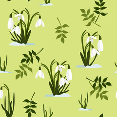 Fototapeta na wymiar Seamless vector spring illustration with snowdrops