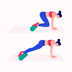 Foam Roller Workout. women exercise vector set. Women doing fitness and yoga exercises with Foam Roller. 