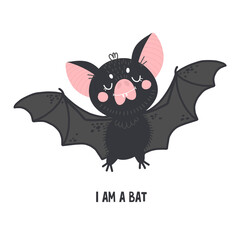 bat, cute character, vector drawing for halloween