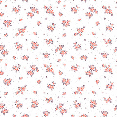 Cute floral pattern in the small flowers. Seamless vector texture. Elegant template for fashion prints. Printing with small pink flowers. White background.