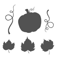 set vector pumpkin, leaves, silhouette for halloween design