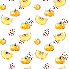 hand drawn autumn watercolor seamless pattern