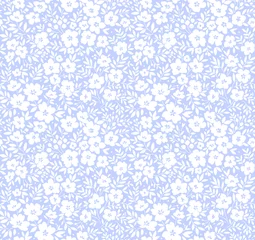 Papier Peint photo Petites fleurs Fond floral vintage. Modèle vectorielle continue pour les imprimés de design et de mode. Motif fleurs avec petites fleurs blanches sur fond bleu clair. Style minimaliste.