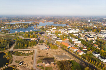 Aerial autumn view of old Hamina city, Finland.