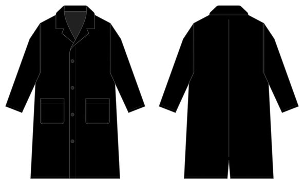 Long coat, trench coat vector template illustration / black