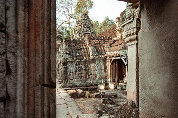 Fototapeta na wymiar A yard inside the archeological ruins of Angkor Wat.