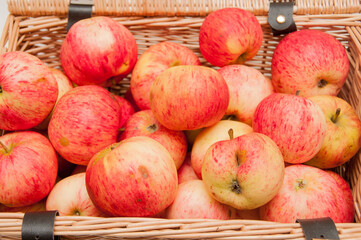 Fresh apples in wicker basket. Agriculture. Harvest concept. Fall food. Fall food 