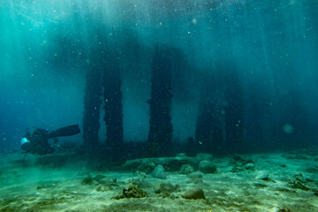 Abandoned pier used by scuba divers