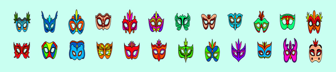 set of carnival mask cartoon icon design template with various models vector illustration isolated on blue background
