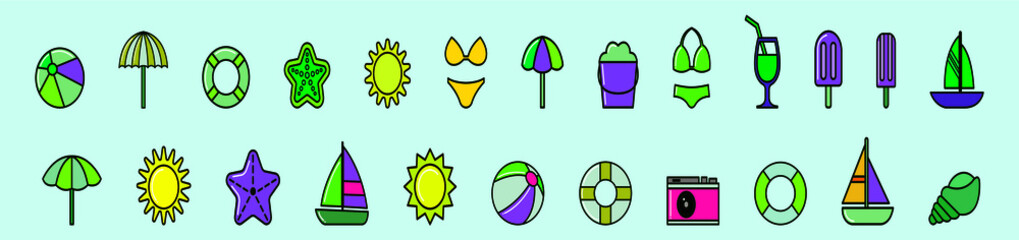 Fototapeta na wymiar set of beach cartoon icon design template with various models. vector illustration