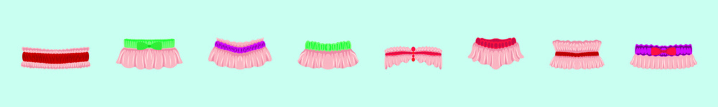 set of garter cartoon icon design template with various models. vector illustration isolated on blue background