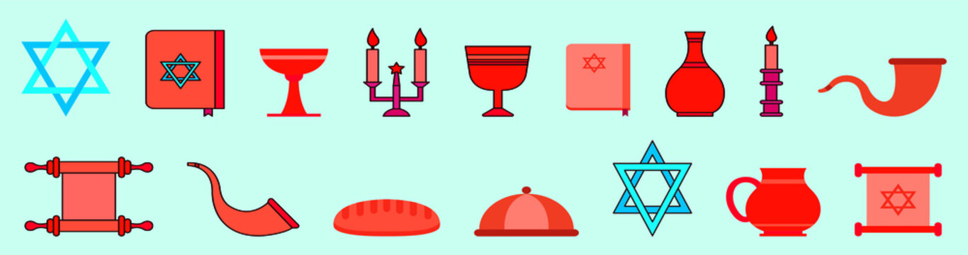 set of shabbat symbol cartoon icon design template with various models. vector illustration isolated on blue background