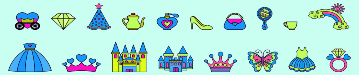 Naklejka premium set of princes cartoon icon design template with various models. vector illustration isolated on blue background