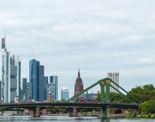 Bridge and Dome in Front of Skyline Frankfurt am Main Germany 
