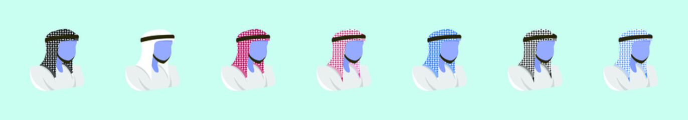 Fototapeta premium set of man in wearing a keffiyeh cartoon icon design template with various models. vector illustration isolated on blue background