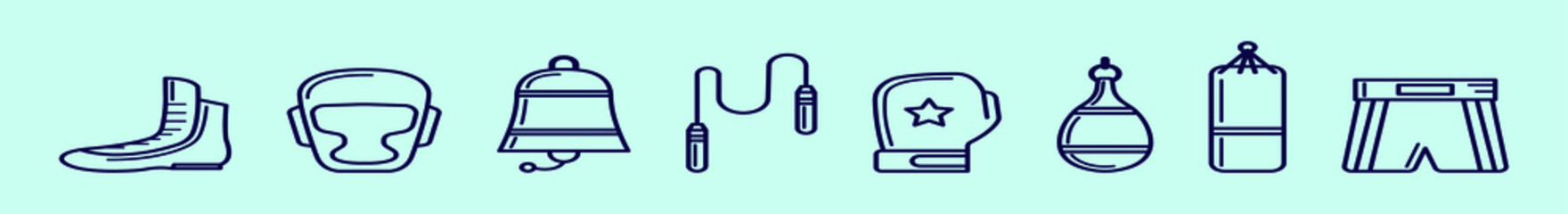 set of muay thai cartoon icon design template with various models. vector illustration isolated on blue background