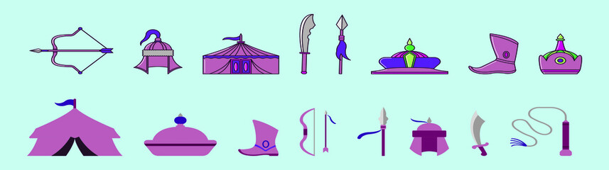 set of country mongolia cartoon icon design template with various models. vector illustration isolated on blue background
