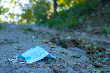 Surgical mask thrown into the environment