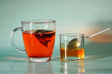 sweet hot aromatic tea in winter