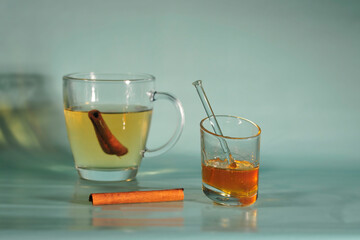 sweet hot aromatic tea in winter