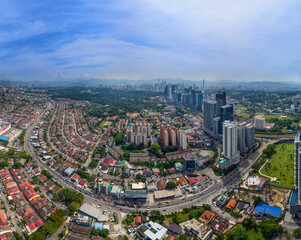 Aerial panorama cityscape of Kuala Lumpur,Malaysia(Bangsar). Drone shot. Bangsar Village