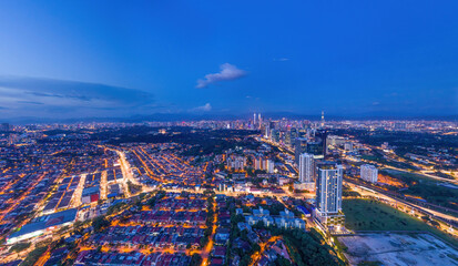 Naklejka premium Aerial panorama cityscape of Kuala Lumpur,Malaysia(Bangsar). Drone shot.