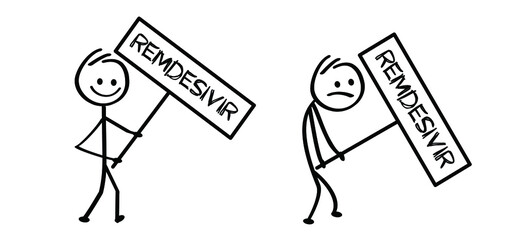 Remdesivir covid-19 liquid medication. Concept of tablet or hypodermic needle for new experimental antiviral drug. Possible cure medication for treatment coronavirus. Antiviral Drug. Vector sign