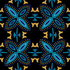 Turquoise and Yellow Abstract Victorian Ornament 