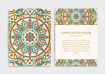 Colorful luxury invitation card design with vector mandala pattern. Vintage ornament template. Can be used for background and wallpaper. Elegant and classic vector elements great for decoration.