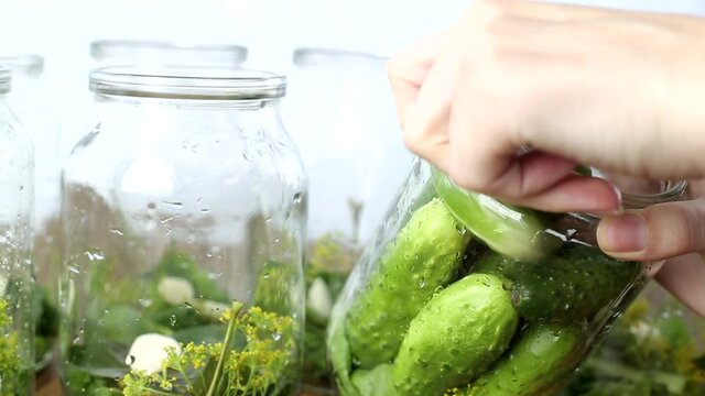 Preservation of cucumbers for the winter. Jars of garlic and spices for cucumbers, food, traditional