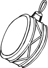 Christmas decoration, christmas tree toy drum. Hand draw sketch, black and white illustration