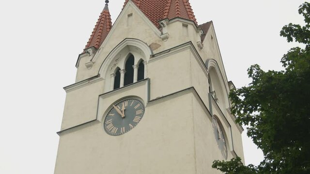 Clock on the Tower of Silute Evangelical Lutheran Church.